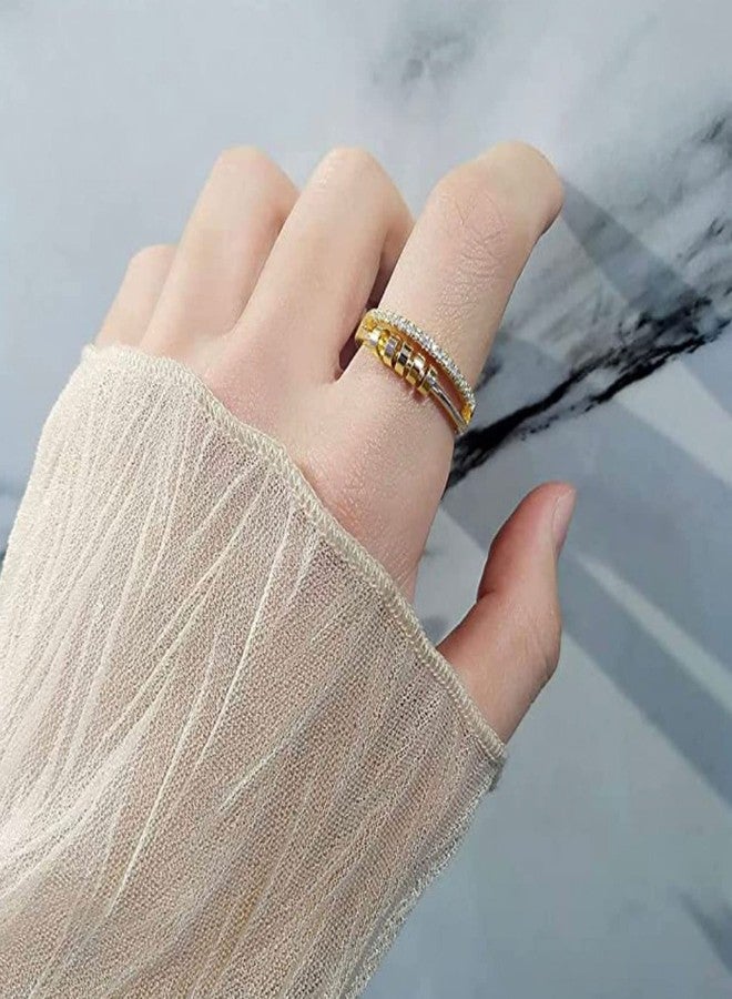 OOOPEL Sterling Silver Anxiety Ring For Women With Inspirational Card,S925 Adjustable Fidget Rings For Anxiety Women Cubic Zirconia Spinner Ring For Stress Relief With Jewelry Box Bague Anxiete Femme Gold - Image 3